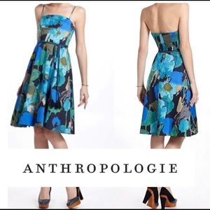 Anthropologie Blue Watercolor Floral Dress